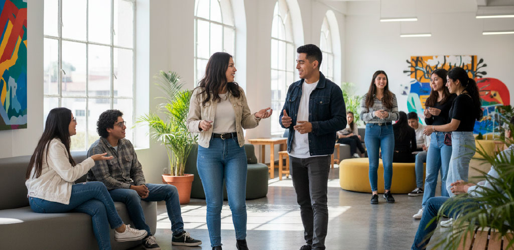 Estudiantes universitarios compartiendo en espacios de la USAM